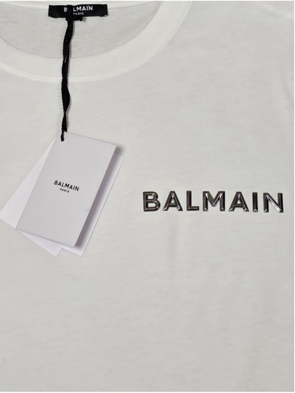 $495 BALMAIN Laminated Logo Cotton Crop T-Shirt Large - Picture 12 of 13